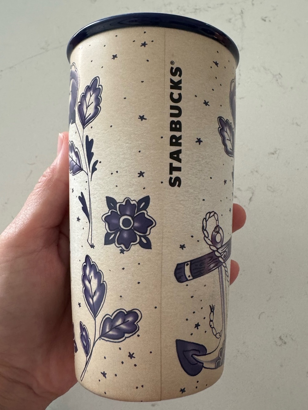 Starbucks 2016 Sailor Blue Mermaid Siren Tattoo Ceramic 12oz Travel Tumbler - Picture 2 of 9